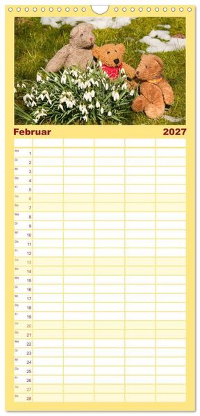 Produktbild: Familienplaner 2027 - Kunterbunte B&auml;renwelt - Teddys mit 5 Spalten (Wandkalender, 21 x 45 cm) CALVENDO