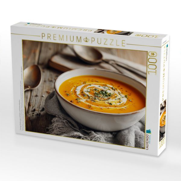Produktbild: CALVENDO Puzzle Cremige K&uuml;rbissuppe mit Kokos und frischen Kr&auml;utern | 1000 Teile Lege-Gr&ouml;&szlig;e 64x48cm Foto-Puzzle f&uuml;r gl&uuml;ckliche Stunden