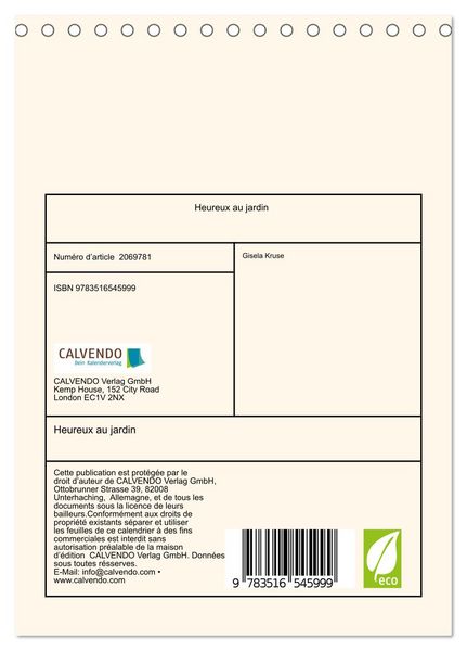 Produktbild: Heureux au jardin (Calendrier de bureau 2026 DIN A5 horizontal), CALVENDO calendrier mensuel