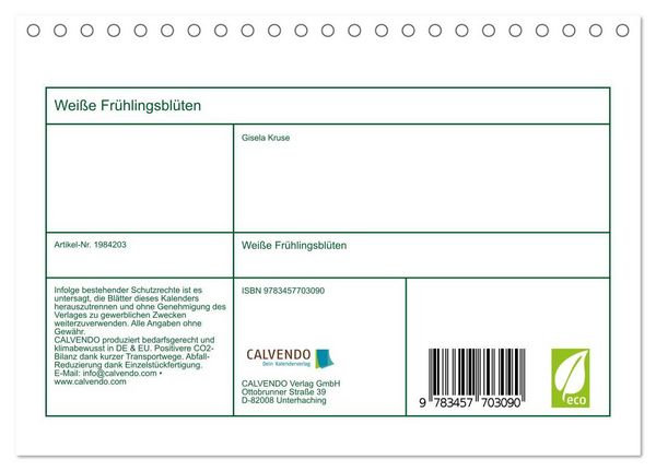 Produktbild: Wei&szlig;e Fr&uuml;hlingsbl&uuml;ten (Tischkalender 2026 DIN A5 quer), CALVENDO Monatskalender