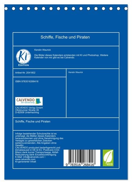 Produktbild: Schiffe, Fische und Piraten (Tischkalender 2026 DIN A5 hoch), CALVENDO Monatskalender