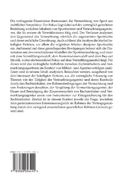 Produktbild: Der Vermittlungsvertrag in der Vermarktung von Sport