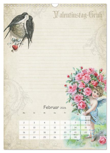 Produktbild: Nostalgie-Jahr, Motive aus alten Poesiealben (Wandkalender 2026 DIN A3 hoch), CALVENDO Monatskalender