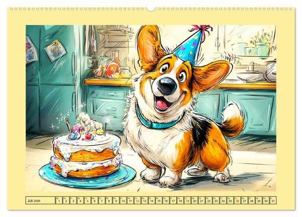 Produktbild: Lustige Corgis. Niedliche Cartoons von gl&uuml;cklichen Hunden (Wandkalender 2026 DIN A2 quer), CALVENDO Monatskalender