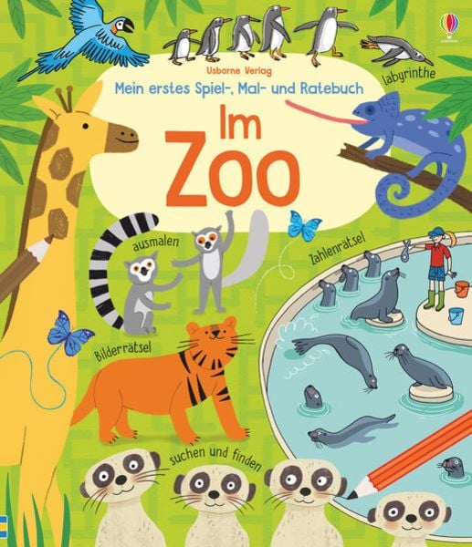 Mein erstes Spiel-, Mal- und Ratebuch: Im Zoo, Taschenbuch von Rebecca Gilpin, Usborne, 2400005579262