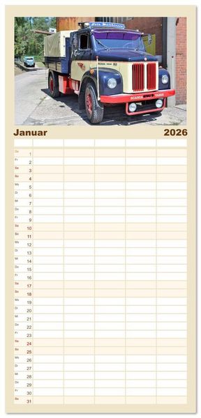 Produktbild: Familienplaner 2026 - LKW - Oldtimer mit 5 Spalten (Wandkalender, 21 x 45 cm) CALVENDO