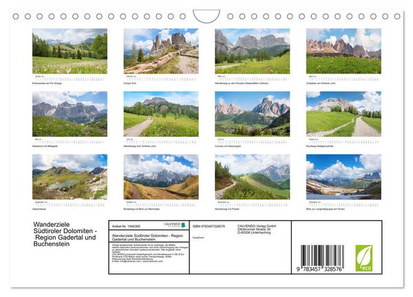 Produktbild: Wanderziele S&uuml;dtiroler Dolomiten - Region Gadertal und Buchenstein (Wandkalender 2026 DIN A4 quer), CALVENDO Monatskalender