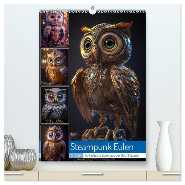 Produktbild: Steampunk Eulen (hochwertiger Premium Wandkalender 2026 DIN A2 hoch), Kunstdruck in Hochglanz