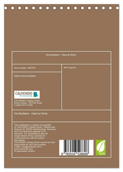 Produktbild: Hot Builders - Hard at Work (Desk Calendar 2026 DIN A5 portrait), CALVENDO 12 Month DeskCalendar