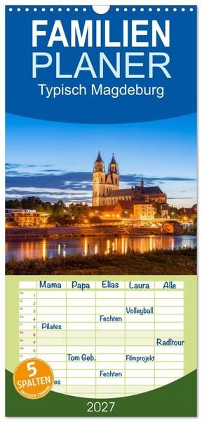 Produktbild: Familienplaner 2027 - Typisch Magdeburg mit 5 Spalten (Wandkalender, 21 x 45 cm) CALVENDO