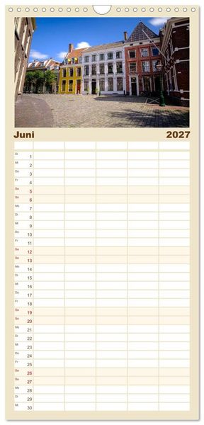 Produktbild: Familienplaner 2027 - Ein Blick auf Leiden mit 5 Spalten (Wandkalender, 21 x 45 cm) CALVENDO