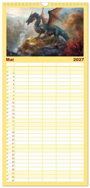 Produktbild: Familienplaner 2027 - Im Land der sch&ouml;nen Drachen mit 5 Spalten (Wandkalender, 21 x 45 cm) CALVENDO