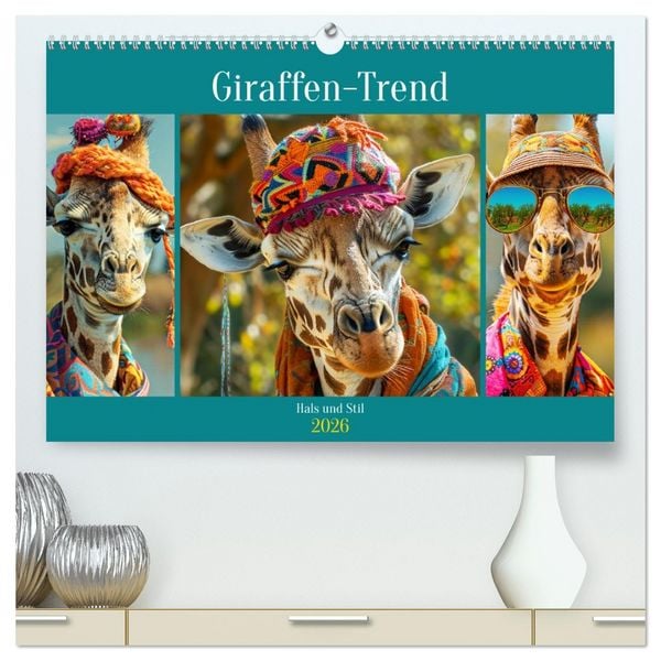 Giraffen-Trend. Hals und Stil (hochwertiger Premium Wandkalender 2026 DIN A2 quer), Kunstdruck in Hochglanz