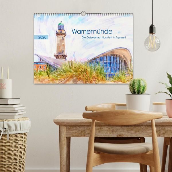 Produktbild: Warnem&uuml;nde - Die Ostseestadt illustriert in Aquarell (Wandkalender 2026 DIN A3 quer), CALVENDO Monatskalender