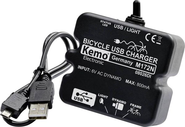 Kemo M-172N - USB Fahrrad-Laderegler Schwarz