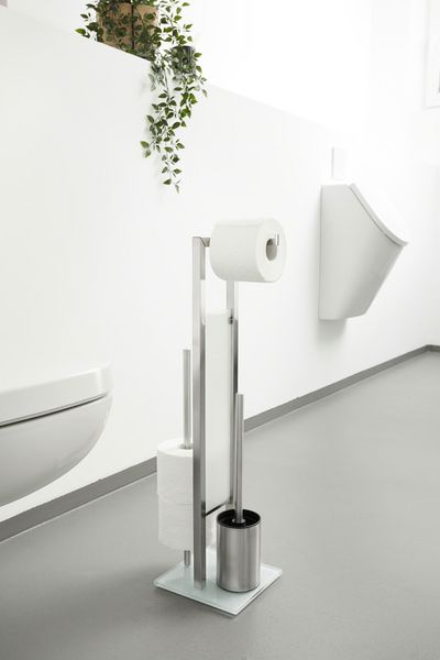Produktbild: Stand WC-Garnitur Mod. Rivalta Edelstahl Matt, integrierter Toilettenpapierhalter