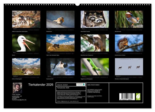 Produktbild: Tierkalender 2026 (hochwertiger Premium Wandkalender 2026 DIN A2 quer), Kunstdruck in Hochglanz