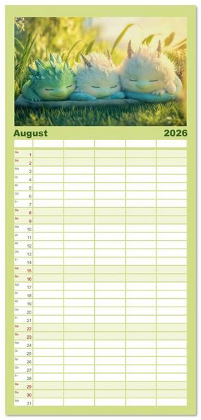 Produktbild: Familienplaner 2026 - Drachen - Verspielt und fluffig mit 5 Spalten (Wandkalender, 21 x 45 cm) CALVENDO