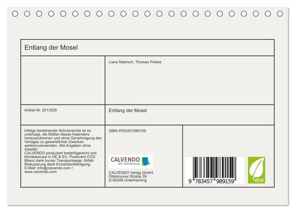 Produktbild: Entlang der Mosel (Tischkalender 2026 DIN A5 quer), CALVENDO Monatskalender