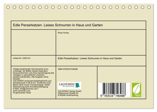 Produktbild: Edle Perserkatzen. Leises Schnurren in Haus und Garten (Tischkalender 2026 DIN A5 quer), CALVENDO Monatskalender