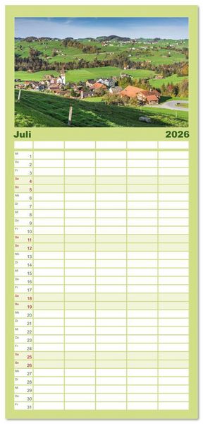 Produktbild: Familienplaner 2026 - Appenzellerland mit 5 Spalten (Wandkalender, 21 x 45 cm) CALVENDO