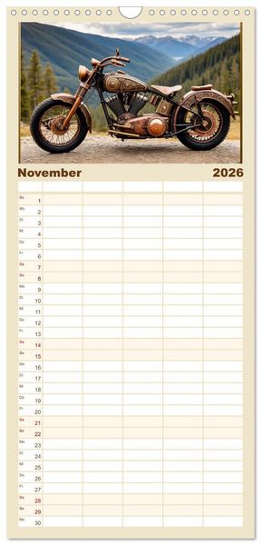 Produktbild: Familienplaner 2026 - Motorr&auml;der im Steampunk-Style mit 5 Spalten (Wandkalender, 21 x 45 cm) CALVENDO