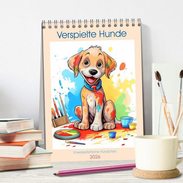 Produktbild: Verspielte Hunde (Tischkalender 2026 DIN A5 hoch), CALVENDO Monatskalender