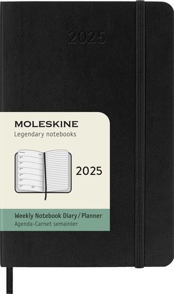 Moleskine 12 Monate Wochen Notizkalender 2025, Pocket/A6, Weicher Einband, Schwarz