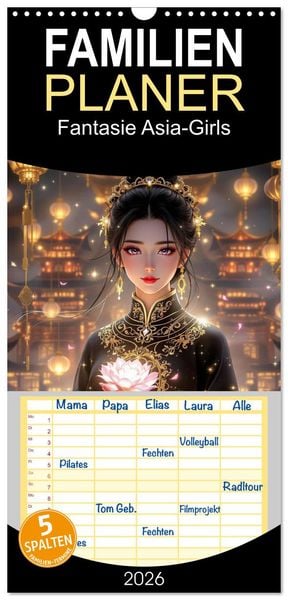 Produktbild: Familienplaner 2026 - Fantasie Asia-Girls mit 5 Spalten (Wandkalender, 21 x 45 cm) CALVENDO