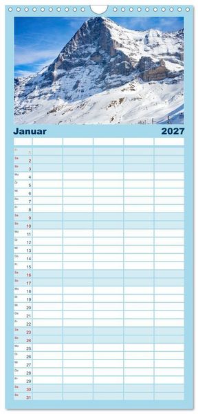 Produktbild: Familienplaner 2027 - Matterhorn - Eiger, M&ouml;nch und Jungfrau: Rund um die zeitlosen Gipfel mit 5 Spalten (Wandkalender, 21 x 45 cm) CALVENDO