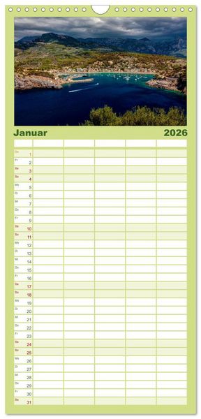 Produktbild: Familienplaner 2026 - Mallorca - Trauminsel des S&uuml;dens mit 5 Spalten (Wandkalender, 21 x 45 cm) CALVENDO