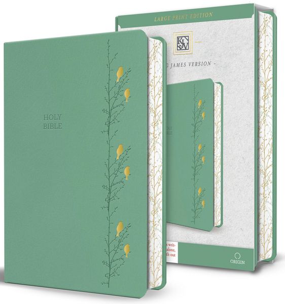 Produktbild: KJV Holy Bible, Large Print Medium Format, Green with Birds Faux Leather W/ Ribbon Marker, Red Letter