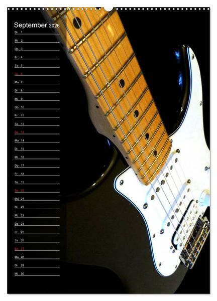 Produktbild: ROCKGITARREN in Szene gesetzt / Geburtstagskalender (hochwertiger Premium Wandkalender 2026 DIN A2 hoch), Kunstdruck in Hochglanz