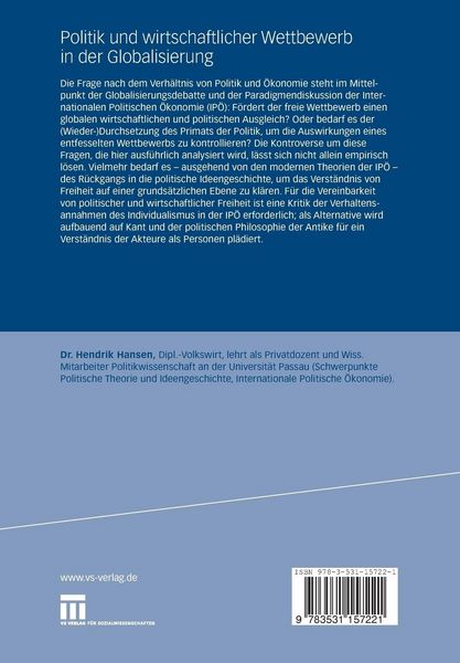 Produktbild: Politik und wirtschaftlicher Wettbewerb in der Globalisierung