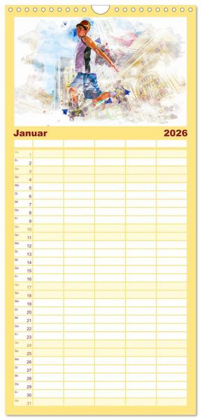 Produktbild: Familienplaner 2026 - Basketball Art mit 5 Spalten (Wandkalender, 21 x 45 cm) CALVENDO