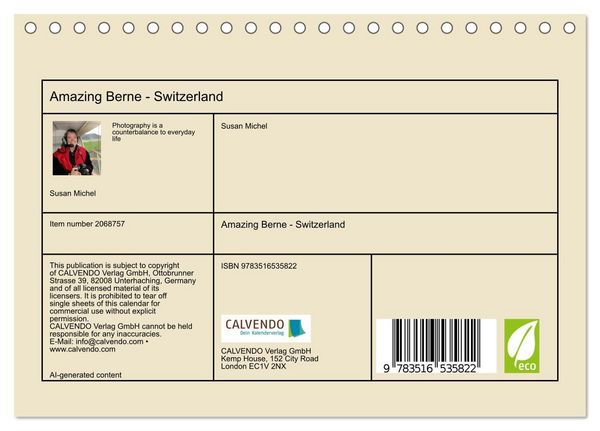 Produktbild: Amazing Berne - Switzerland (Desk Calendar 2026 DIN A5 landscape), CALVENDO 12 Month DeskCalendar