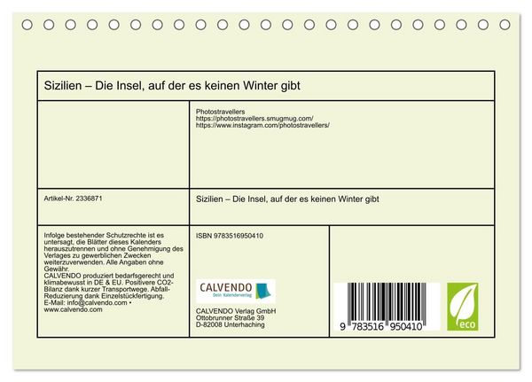 Produktbild: Sizilien &ndash; Die Insel, auf der es keinen Winter gibt (Tischkalender 2027 DIN A5 quer), CALVENDO Monatskalender