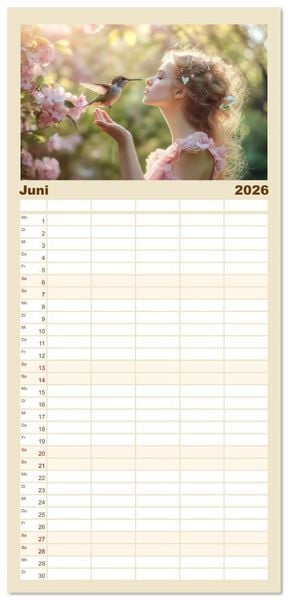 Produktbild: Familienplaner 2026 - Kolibris - Zauberhafte Fantasiewerke mit 5 Spalten (Wandkalender, 21 x 45 cm) CALVENDO