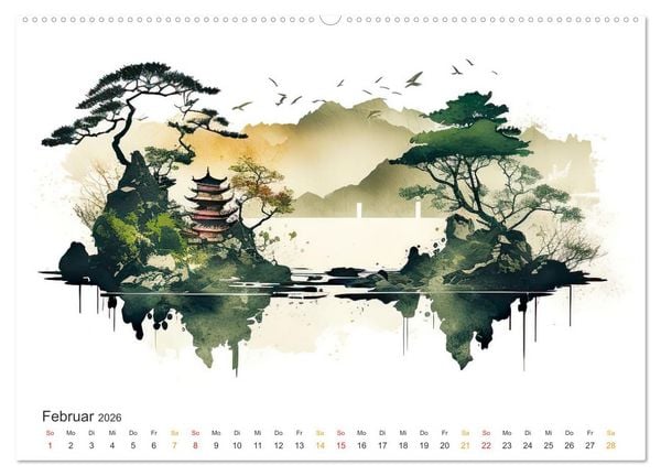 Produktbild: Japan - Aquarell Kunst und Tradition (Wandkalender 2026 DIN A2 quer), CALVENDO Monatskalender