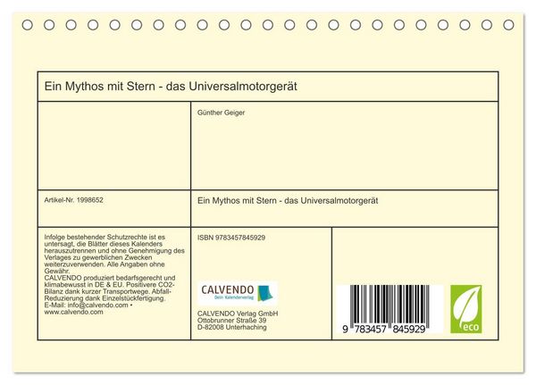Produktbild: Ein Mythos mit Stern - das Universalmotorger&auml;t (Tischkalender 2026 DIN A5 quer), CALVENDO Monatskalender