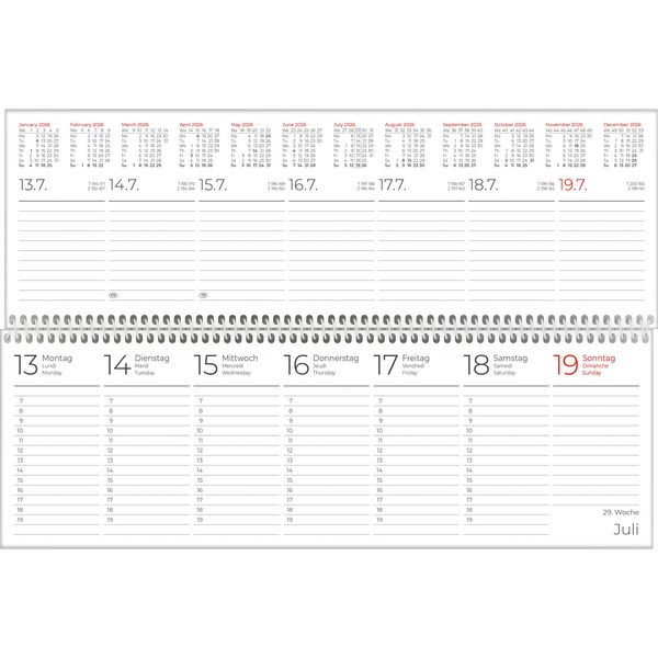 Tischquerkalender blau 2026 - 29,6x9,9 cm - 1 Woche auf 2