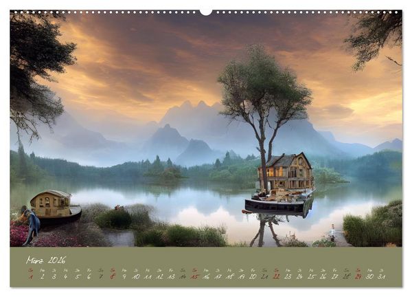 Produktbild: Romantische Fantasy Hausboote Magische Stimmungen in der D&auml;mmerung (Wandkalender 2026 DIN A2 quer), CALVENDO Monatskalender