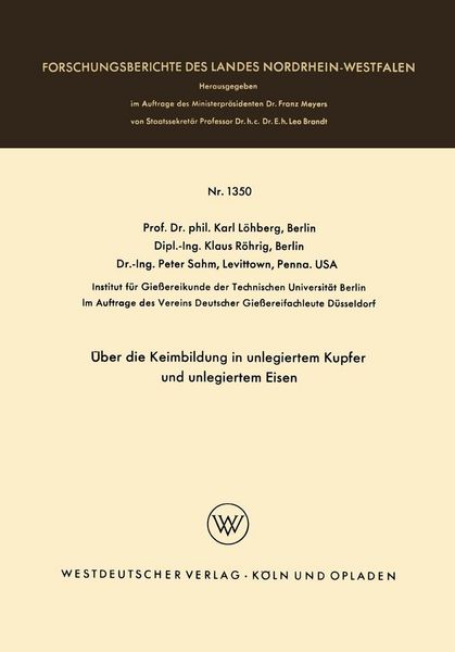 Produktbild: &Uuml;ber die Keimbildung in unlegiertem Kupfer und unlegiertem Eisen
