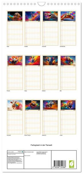 Produktbild: Familienplaner 2027 - Farbsplash in der Tierwelt mit 5 Spalten (Wandkalender, 21 x 45 cm) CALVENDO