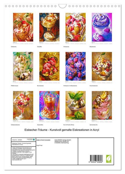 Produktbild: Eisbecher-Tr&auml;ume - Kunstvoll gemalte Eiskreationen in Acryl (Wandkalender 2026 DIN A3 hoch), CALVENDO Monatskalender
