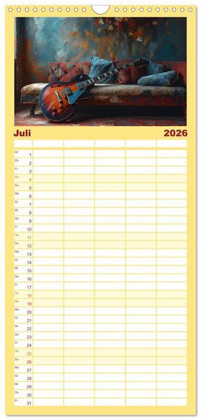 Produktbild: Familienplaner 2026 - Sechs Saiten, Zw&ouml;lf Monate - Der Gitarrenkalender mit 5 Spalten (Wandkalender, 21 x 45 cm) CALVENDO