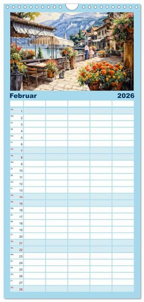 Produktbild: Familienplaner 2026 - S&uuml;dalpines Flair - Seen, Berge und Fantasiest&auml;dte mit 5 Spalten (Wandkalender, 21 x 45 cm) CALVENDO