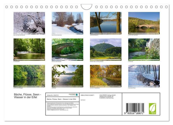 Produktbild: B&auml;che, Fl&uuml;sse, Seen - Wasser in der Eifel (Wandkalender 2026 DIN A4 quer), CALVENDO Monatskalender