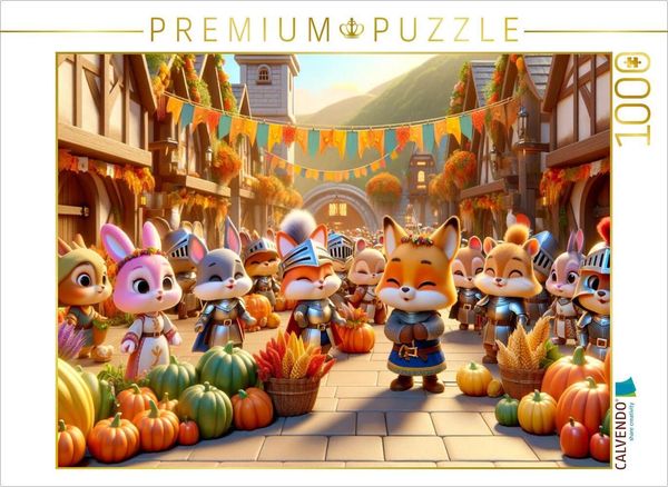 CALVENDO Puzzle Das Erntedankfest im Ritterdorf: Freude und Fülle im Herbst | 1000 Teile Lege-Größe 64x48cm Foto-Puzzle für glückliche Stunden
