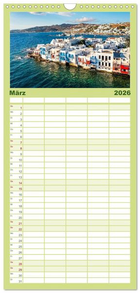 Produktbild: Familienplaner 2026 - Griechische Inseln - Ein Jahr im Mittelmeer mit 5 Spalten (Wandkalender, 21 x 45 cm) CALVENDO